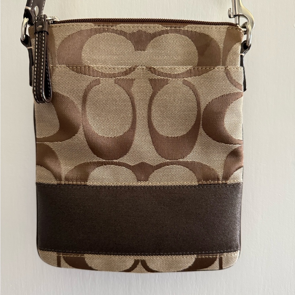 Coach Tan & Brown Crossbody Bag with Signature Pattern